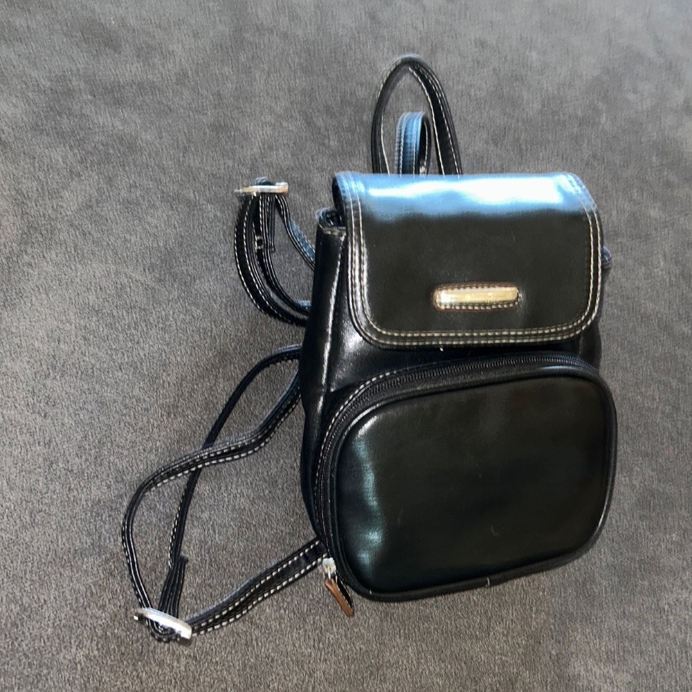 Black real leather, mini backpack